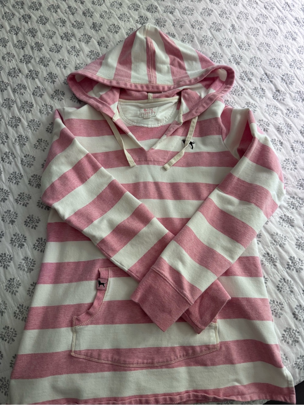 The Black Dog Pink and Off White Striped Hoodie Sweatshirt